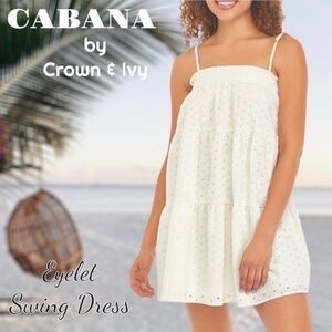 CABANA by Crown & Ivy Jr.’s White Eyelet Shoulder Tie Swing Tank Dress NWT/XL